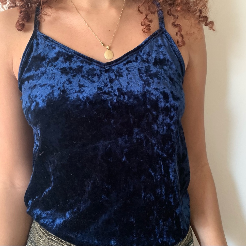Women’s Blue Crushed Velvet Strappy Tank